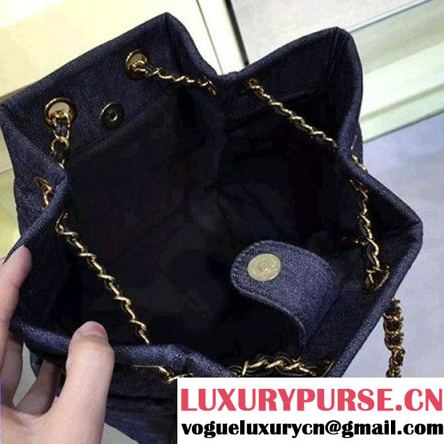 Chanel A91135 Large Washed Denim Dark Blue Drawstring Bag Pre-S/S 2016 (2A143-6030313 )