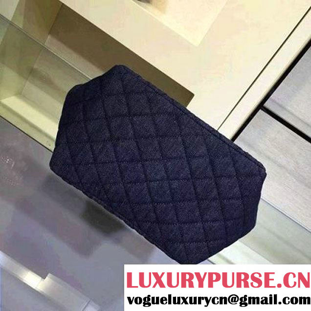 Chanel A91135 Large Washed Denim Dark Blue Drawstring Bag Pre-S/S 2016 (2A143-6030313 )