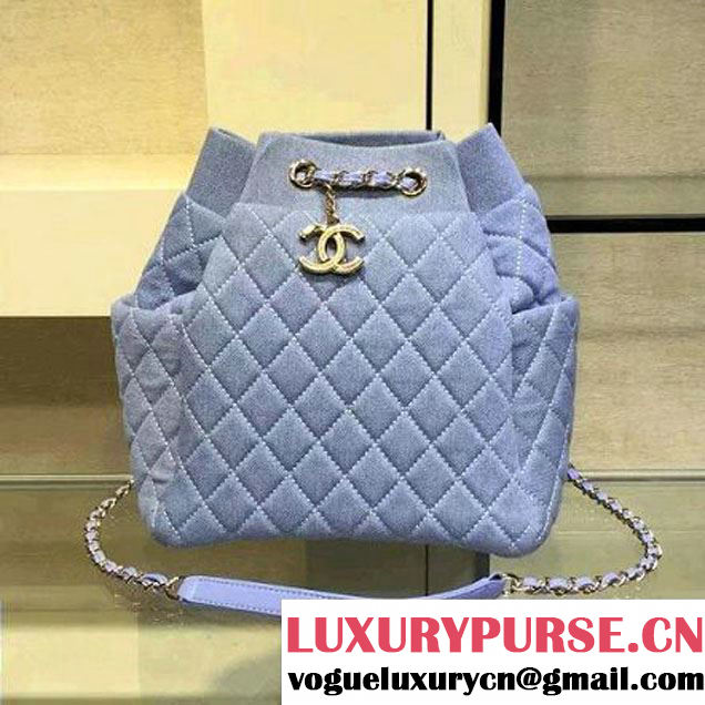 Chanel A91135 Large Washed Denim Light Blue Drawstring Bag Pre-S/S 2016 (2A143-6030904 )