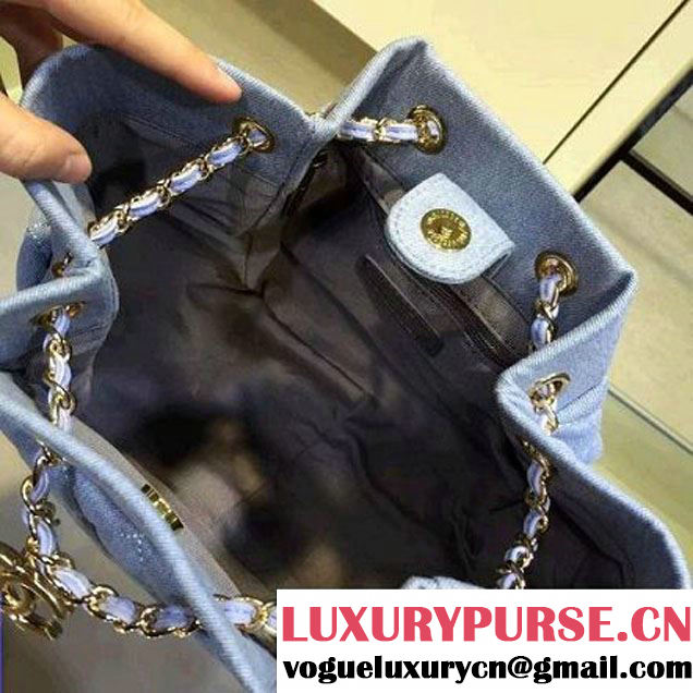 Chanel A91135 Large Washed Denim Light Blue Drawstring Bag Pre-S/S 2016 (2A143-6030904 )