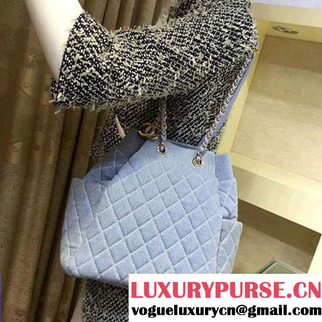 Chanel A91135 Large Washed Denim Light Blue Drawstring Bag Pre-S/S 2016 (2A143-6030904 )