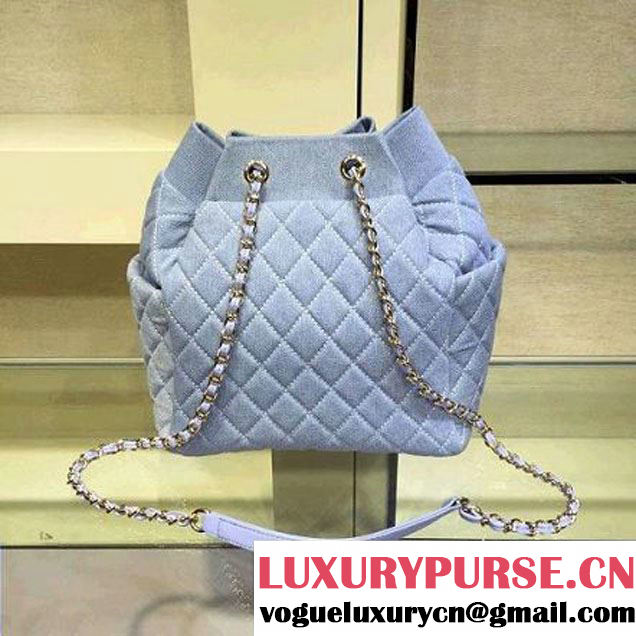 Chanel A91135 Large Washed Denim Light Blue Drawstring Bag Pre-S/S 2016 (2A143-6030904 )