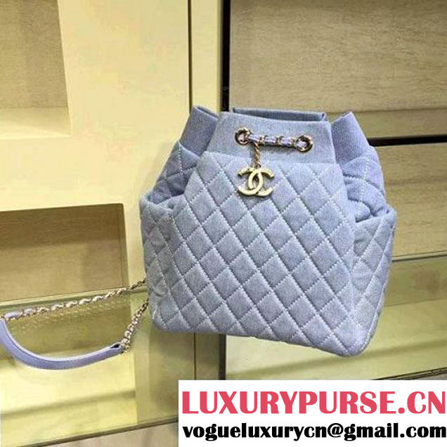 Chanel A91135 Large Washed Denim Light Blue Drawstring Bag Pre-S/S 2016 (2A143-6030904 )
