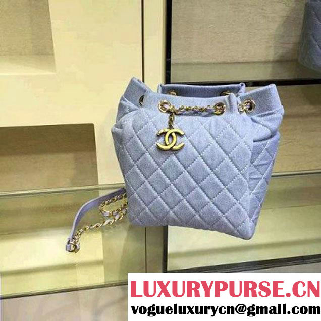Chanel A91136 Small Washed Denim Light Blue Drawstring Bag Pre-S/S 2016 (2A143-6031805 )
