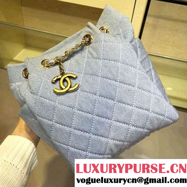 Chanel A91136 Small Washed Denim Light Blue Drawstring Bag Pre-S/S 2016 (2A143-6031805 )