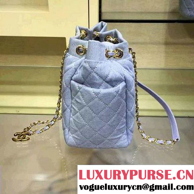Chanel A91136 Small Washed Denim Light Blue Drawstring Bag Pre-S/S 2016 (2A143-6031805 )