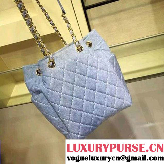 Chanel A91136 Small Washed Denim Light Blue Drawstring Bag Pre-S/S 2016 (2A143-6031805 )