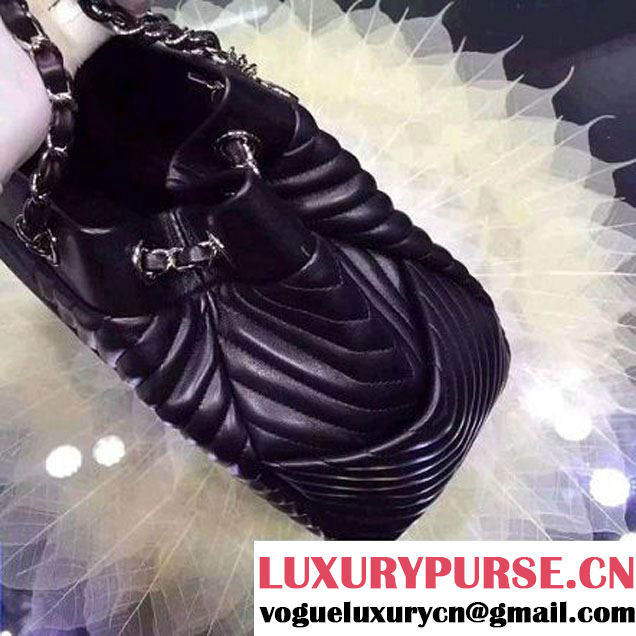 Chanel Black Calfskin Large Drawstring Bag A91136 Spring-Summer 2016 (2A057-6031806 )
