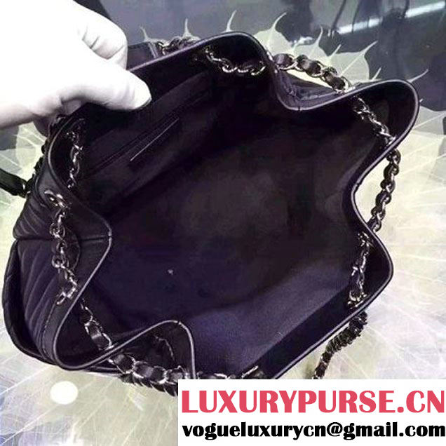 Chanel Black Calfskin Large Drawstring Bag A91136 Spring-Summer 2016 (2A057-6031806 )