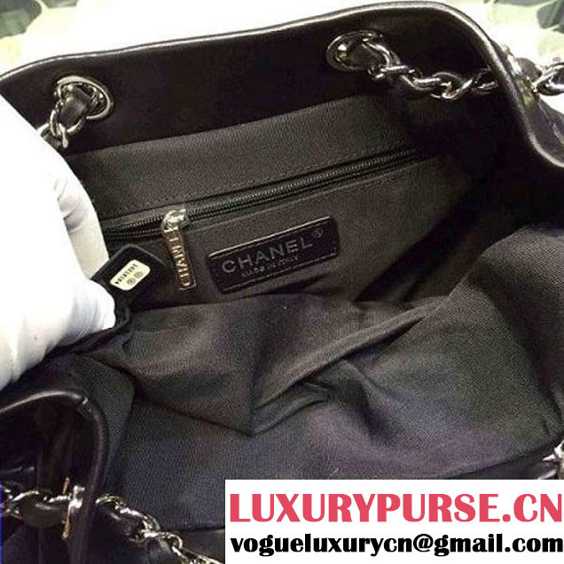 Chanel Black Calfskin Large Drawstring Bag A91136 Spring-Summer 2016 (2A057-6031806 )