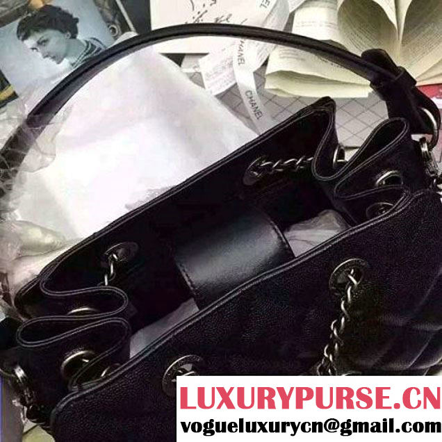 Chanel Small Single Top Handle CC Drawstring Bucket Bag Caviar Leather Black 2016 (2A057-6052307 )