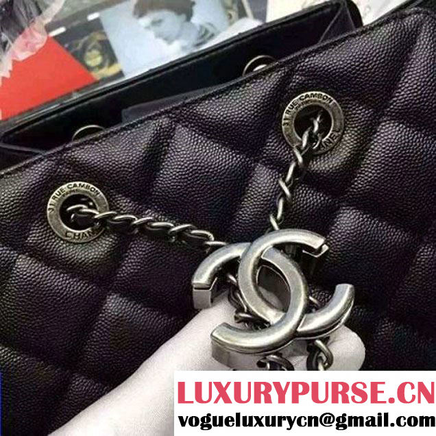 Chanel Small Single Top Handle CC Drawstring Bucket Bag Caviar Leather Black 2016 (2A057-6052307 )