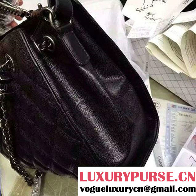Chanel Small Single Top Handle CC Drawstring Bucket Bag Caviar Leather Black 2016 (2A057-6052307 )