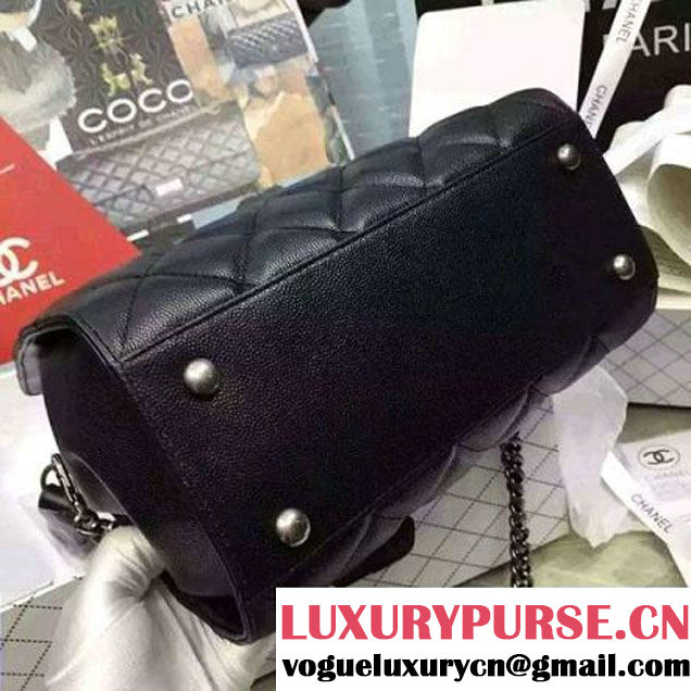 Chanel Small Single Top Handle CC Drawstring Bucket Bag Caviar Leather Black 2016 (2A057-6052307 )