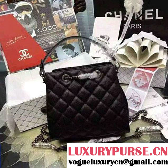 Chanel Small Single Top Handle CC Drawstring Bucket Bag Caviar Leather Black 2016 (2A057-6052307 )
