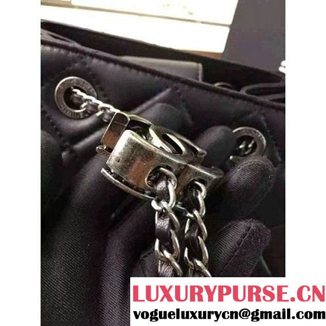 Chanel Small Single Top Handle CC Drawstring Bucket Bag Lambskin Black 2016 (2A057-6052309 )