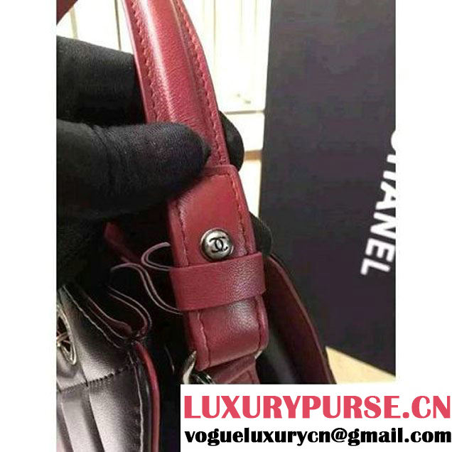 Chanel Small Single Top Handle CC Drawstring Bucket Bag Lambskin Black/Red 2016 (2A057-6052310 )