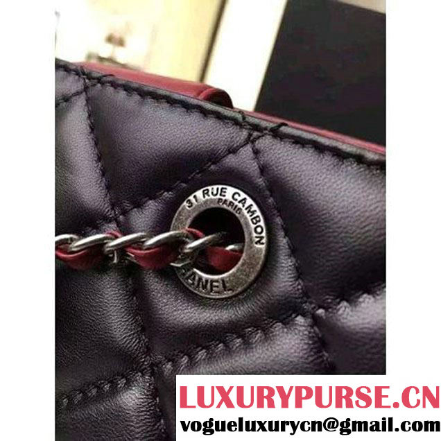 Chanel Small Single Top Handle CC Drawstring Bucket Bag Lambskin Black/Red 2016 (2A057-6052310 )