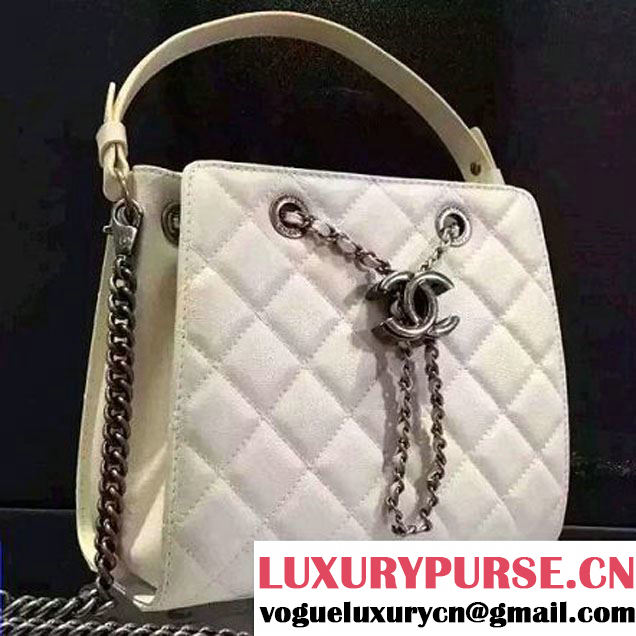 Chanel Small Single Top Handle CC Drawstring Bucket Bag Caviar Leather Off-white 2016 (2A057-6052311 )