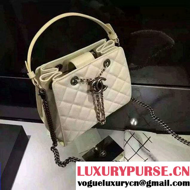 Chanel Small Single Top Handle CC Drawstring Bucket Bag Caviar Leather Off-white 2016 (2A057-6052311 )