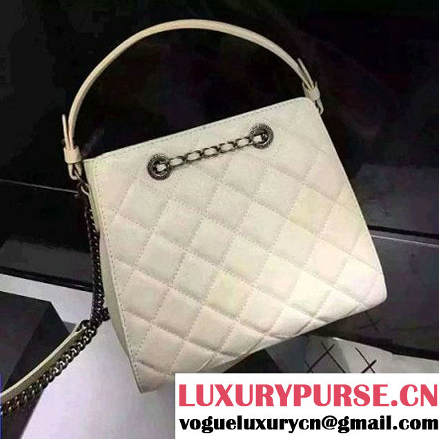 Chanel Small Single Top Handle CC Drawstring Bucket Bag Caviar Leather Off-white 2016 (2A057-6052311 )