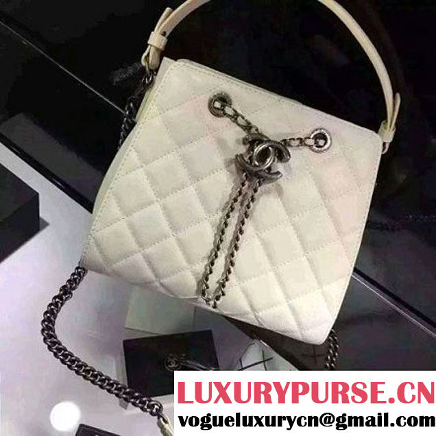 Chanel Small Single Top Handle CC Drawstring Bucket Bag Caviar Leather Off-white 2016 (2A057-6052311 )