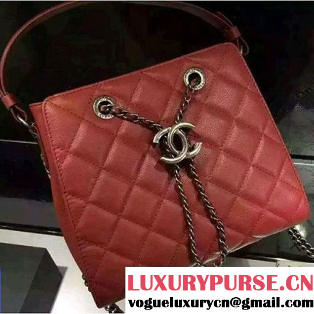 Chanel Small Single Top Handle CC Drawstring Bucket Bag Caviar Leather Red 2016 (2A057-6052312 )