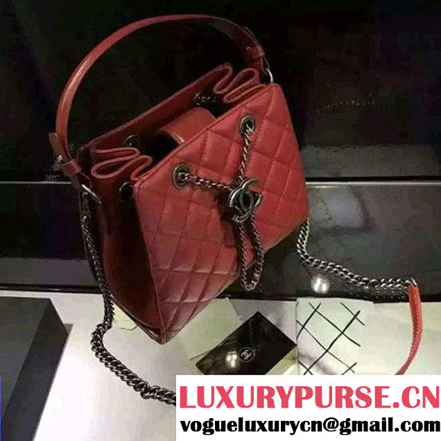 Chanel Small Single Top Handle CC Drawstring Bucket Bag Caviar Leather Red 2016 (2A057-6052312 )