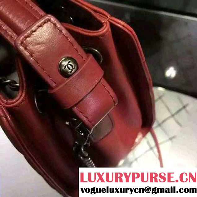 Chanel Small Single Top Handle CC Drawstring Bucket Bag Caviar Leather Red 2016 (2A057-6052312 )