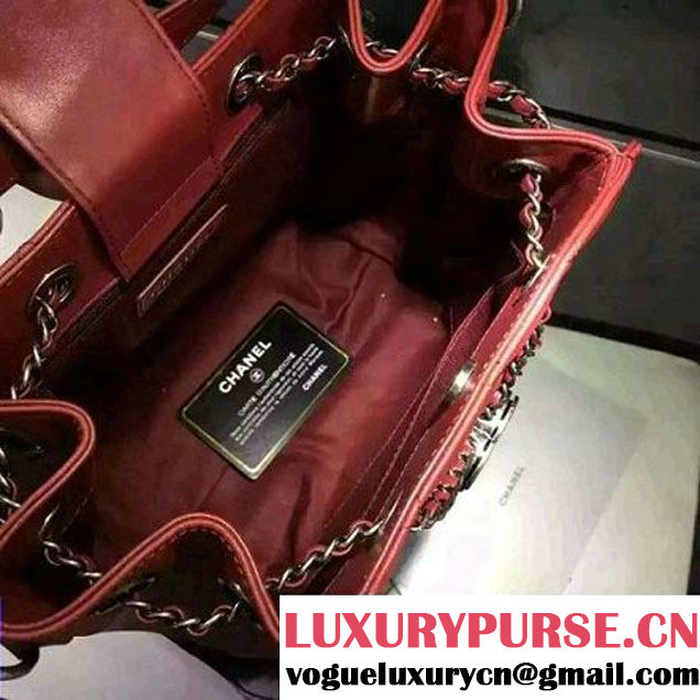 Chanel Small Single Top Handle CC Drawstring Bucket Bag Caviar Leather Red 2016 (2A057-6052312 )