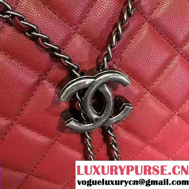 Chanel Small Single Top Handle CC Drawstring Bucket Bag Caviar Leather Red 2016 (2A057-6052312 )