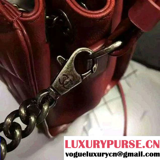 Chanel Small Single Top Handle CC Drawstring Bucket Bag Caviar Leather Red 2016 (2A057-6052312 )