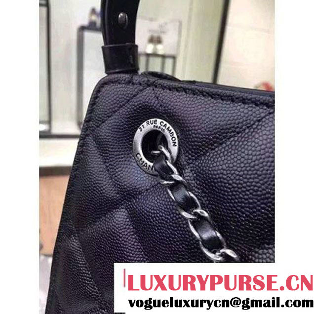 Chanel Large Single Top Handle CC Drawstring Bucket Bag Caviar Leather Black 2016 (2A057-6052313 )