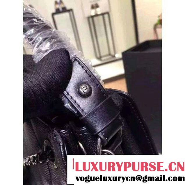 Chanel Large Single Top Handle CC Drawstring Bucket Bag Caviar Leather Black 2016 (2A057-6052313 )