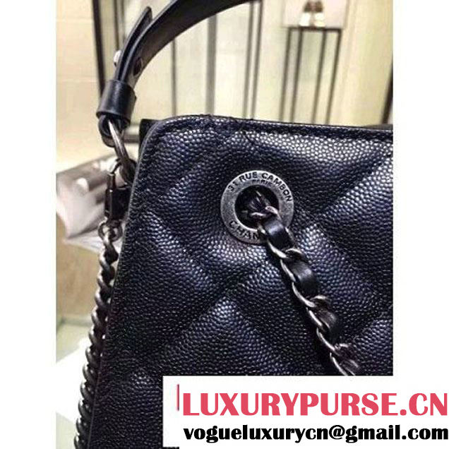 Chanel Large Single Top Handle CC Drawstring Bucket Bag Caviar Leather Black 2016 (2A057-6052313 )