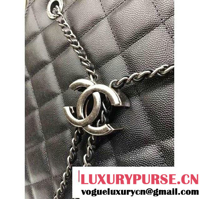 Chanel Large Single Top Handle CC Drawstring Bucket Bag Caviar Leather Black 2016 (2A057-6052313 )