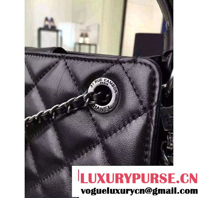 Chanel Large Single Top Handle CC Drawstring Bucket Bag Lambskin Black 2016 (2A057-6052515 )
