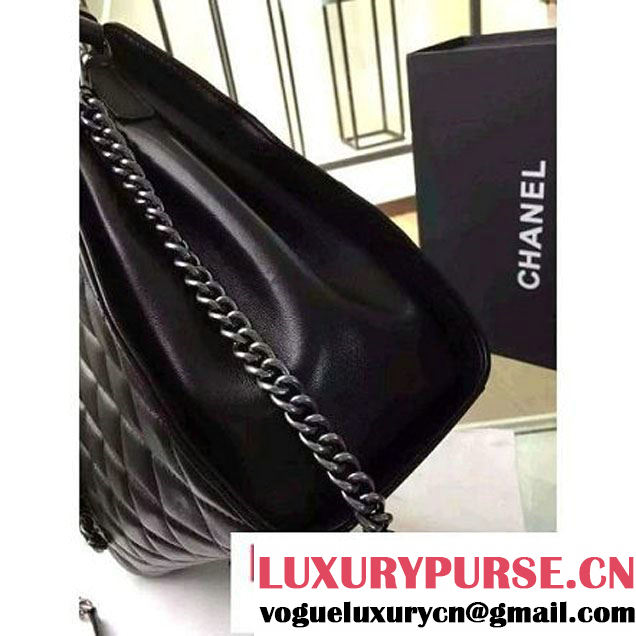 Chanel Large Single Top Handle CC Drawstring Bucket Bag Lambskin Black 2016 (2A057-6052515 )