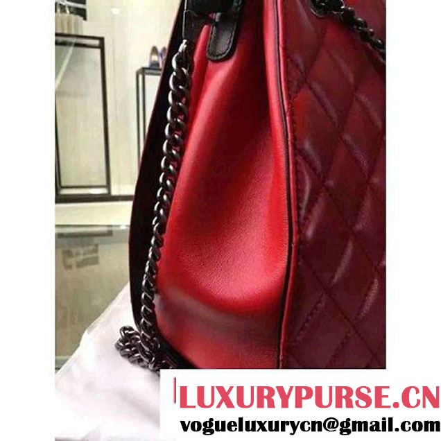 Chanel Large Single Top Handle CC Drawstring Bucket Bag Lambskin Red 2016 (2A057-6052516 )