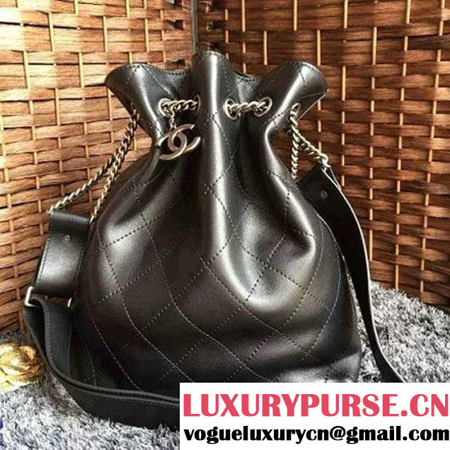 Chanel Calfskin Drawstring Bucket Bag 2016 Paris Black (1a086-6052731 )