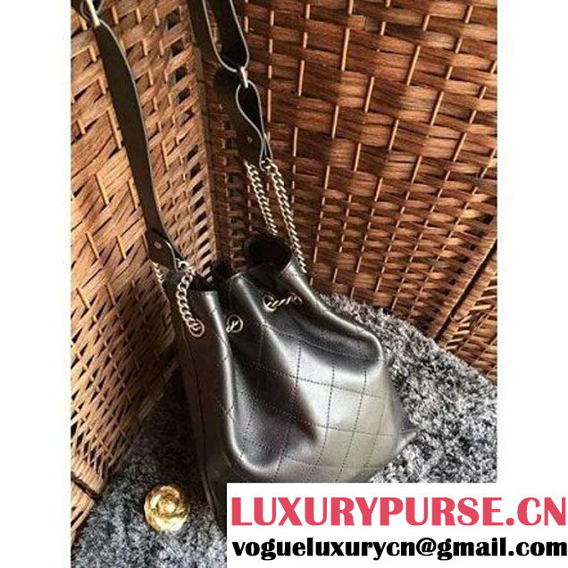 Chanel Calfskin Drawstring Bucket Bag 2016 Paris Black (1a086-6052731 )