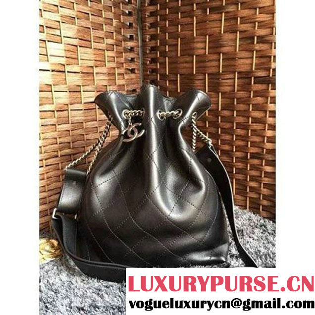 Chanel Calfskin Drawstring Bucket Bag 2016 Paris Black (1a086-6052731 )