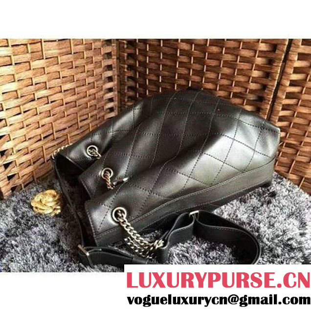 Chanel Calfskin Drawstring Bucket Bag 2016 Paris Black (1a086-6052731 )