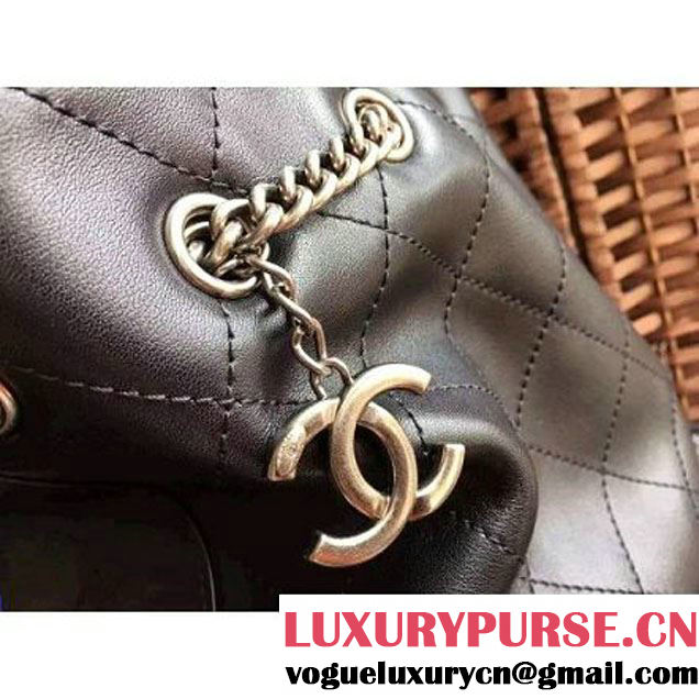 Chanel Calfskin Drawstring Bucket Bag 2016 Paris Black (1a086-6052731 )
