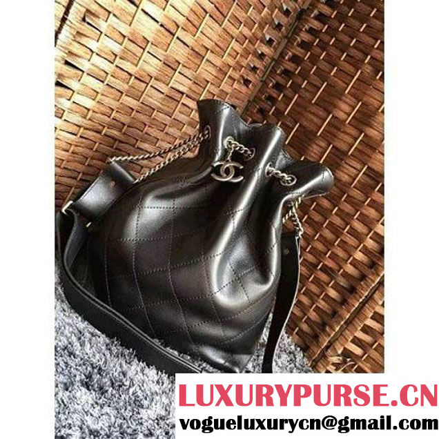 Chanel Calfskin Drawstring Bucket Bag 2016 Paris Black (1a086-6052731 )