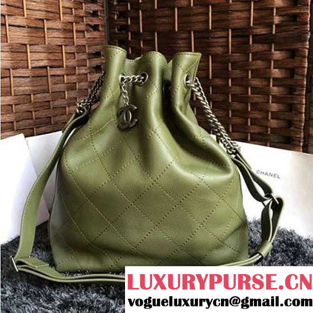 Chanel Calfskin Drawstring Bucket Bag 2016 Paris Olive (1a086-6052732 )