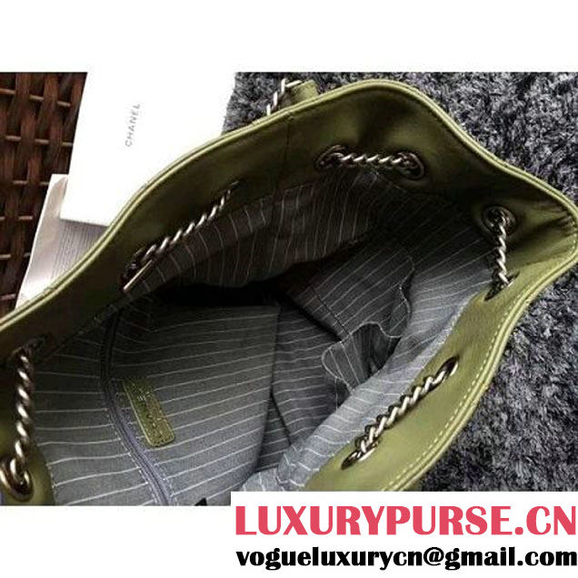 Chanel Calfskin Drawstring Bucket Bag 2016 Paris Olive (1a086-6052732 )