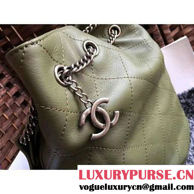 Chanel Calfskin Drawstring Bucket Bag 2016 Paris Olive (1a086-6052732 )
