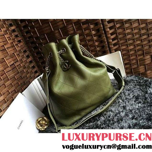 Chanel Calfskin Drawstring Bucket Bag 2016 Paris Olive (1a086-6052732 )