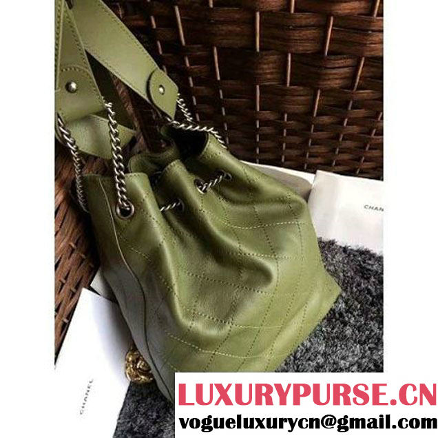 Chanel Calfskin Drawstring Bucket Bag 2016 Paris Olive (1a086-6052732 )